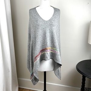 Cashmere poncho shrug. Gray with multi color knit detail.  Cute!